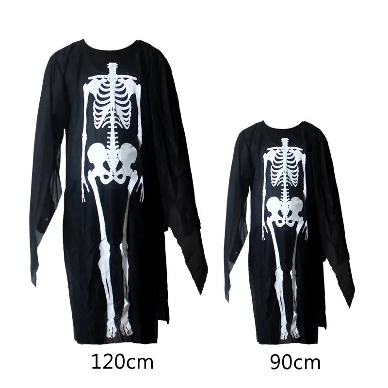 2025 Halloween cosplay costume: Grim Reaper, terrifying skeleton costume for children, adult Grim Reaper, ghost robe, and sickle